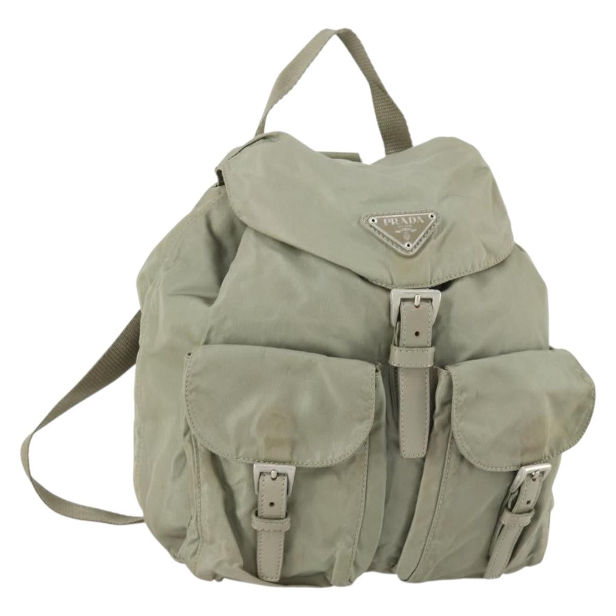 Prada Double Front Pocket Backpack Tessuto, BEIGE, NYLON, Backpack
