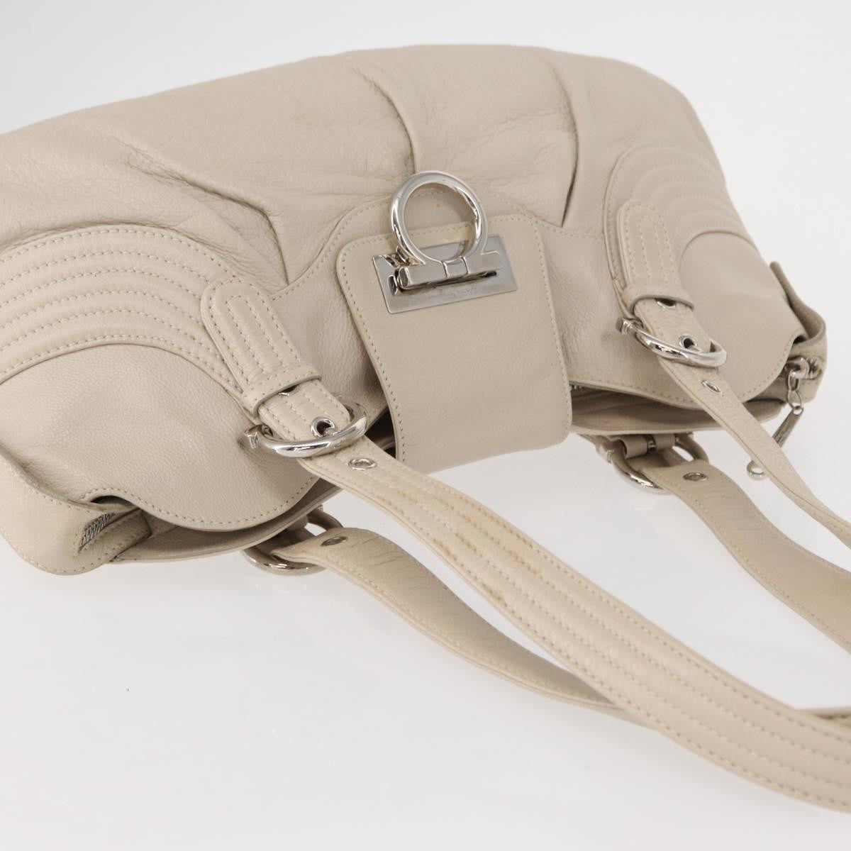 Salvatore Ferragamo Gancini Shoulder Bag Leather, WHITE, LEATHER, Shoulder bag