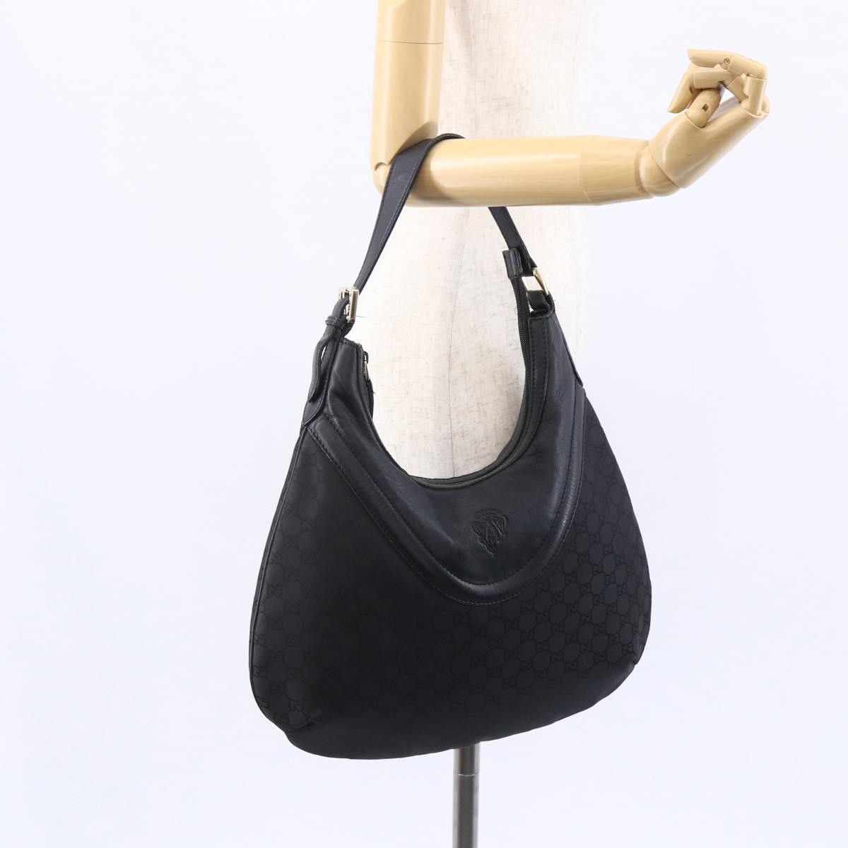 Gucci Hobo Shoulder Bag Canvas with Guccissima Leather, BLACK, CANVAS, Shoulder bag