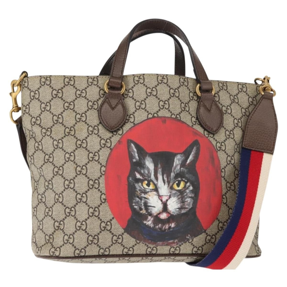 Gucci Convertible Soft Tote Mystic Cat Print GG Coated Canvas, BEIGE, CANVAS, Tote bag