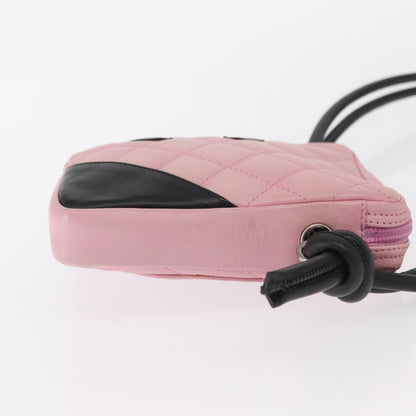 Chanel Cambon Crossbody Bag Quilted Leather, PINK, LEATHER, Clutche & pouche