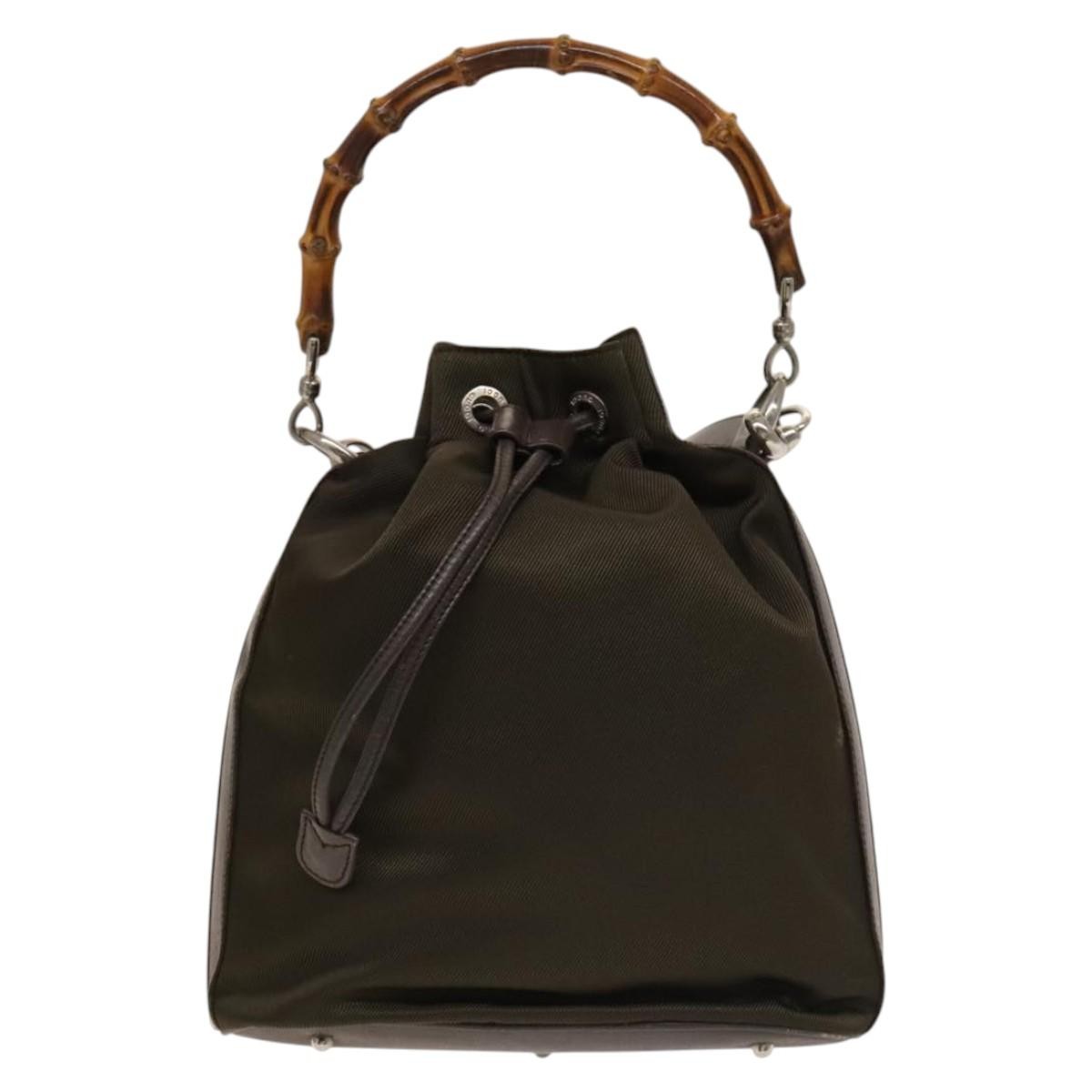 Gucci Vintage Bamboo Bucket Bag Nylon and Leather, BROWN, NYLON, Handbag