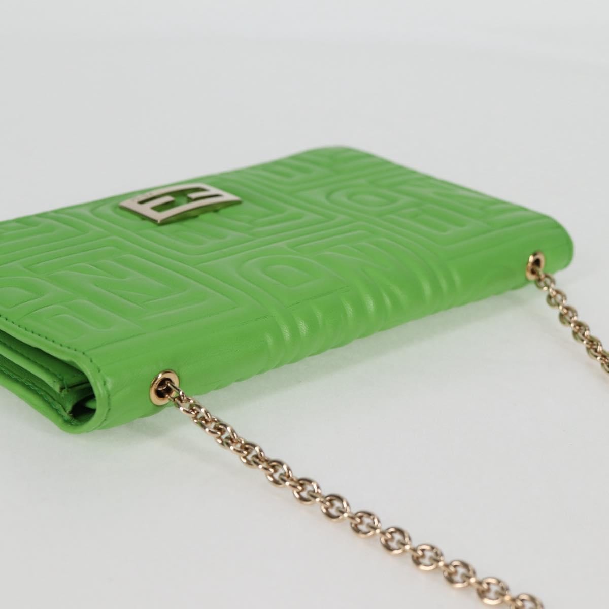 Fendi Wallet on Chain Logo Embossed Leather, GREEN, LEATHER, Wallets