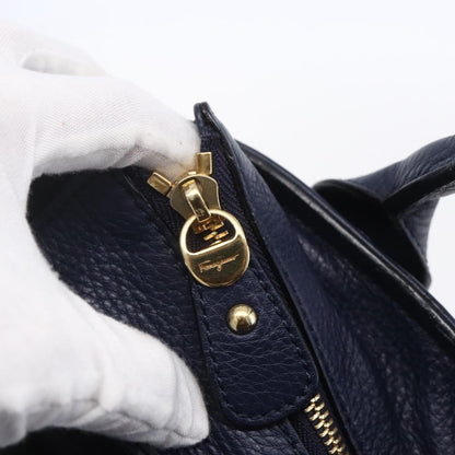 Salvatore Ferragamo Izzie Gancini Embossed Tote Soft Calf, BLUE, LEATHER, Tote bag