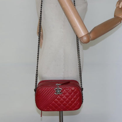 Chanel Coco Boy Camera Bag Quilted Leather, RED, LEATHER, Crossbody bag