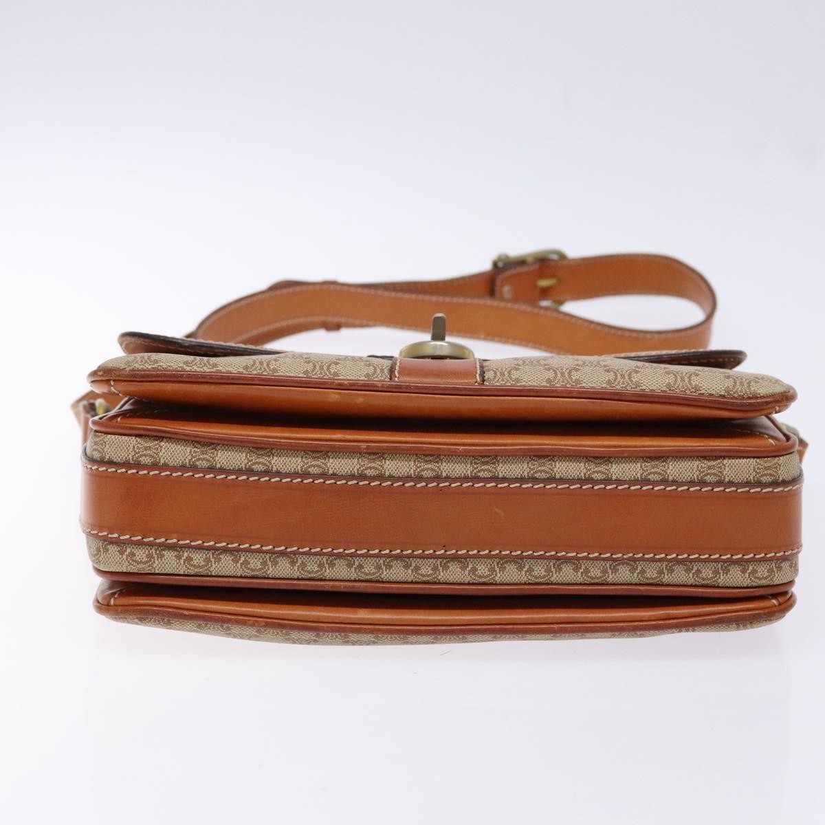 Celine Vintage Macadam Shoulder Bag Canvas and Leather, BEIGE, CANVAS, Shoulder bag