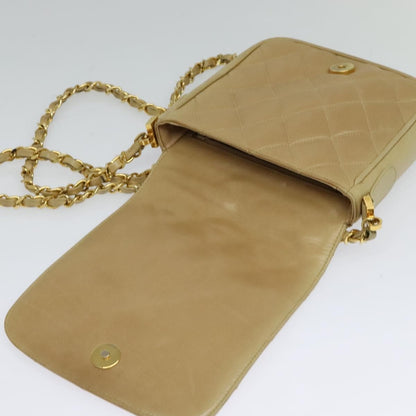 Chanel Logo Chain Shoulder Bag Leather, BEIGE, LEATHER, Shoulder bag