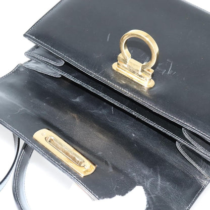 Salvatore Ferragamo Gancini Convertible Top Handle Bag Leather, BLACK, LEATHER, Handbag