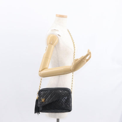 Chanel CC Chain & Tassel Front Pocket Camera Bag Quilted Lambskin, BLACK, LEATHER, Shoulder bag
