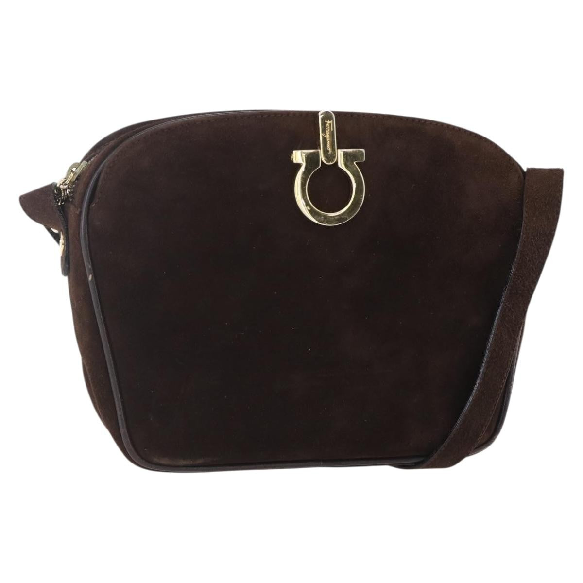 Salvatore Ferragamo Gancini Shoulder Bag Suede, BROWN, SUEDE, Shoulder bag