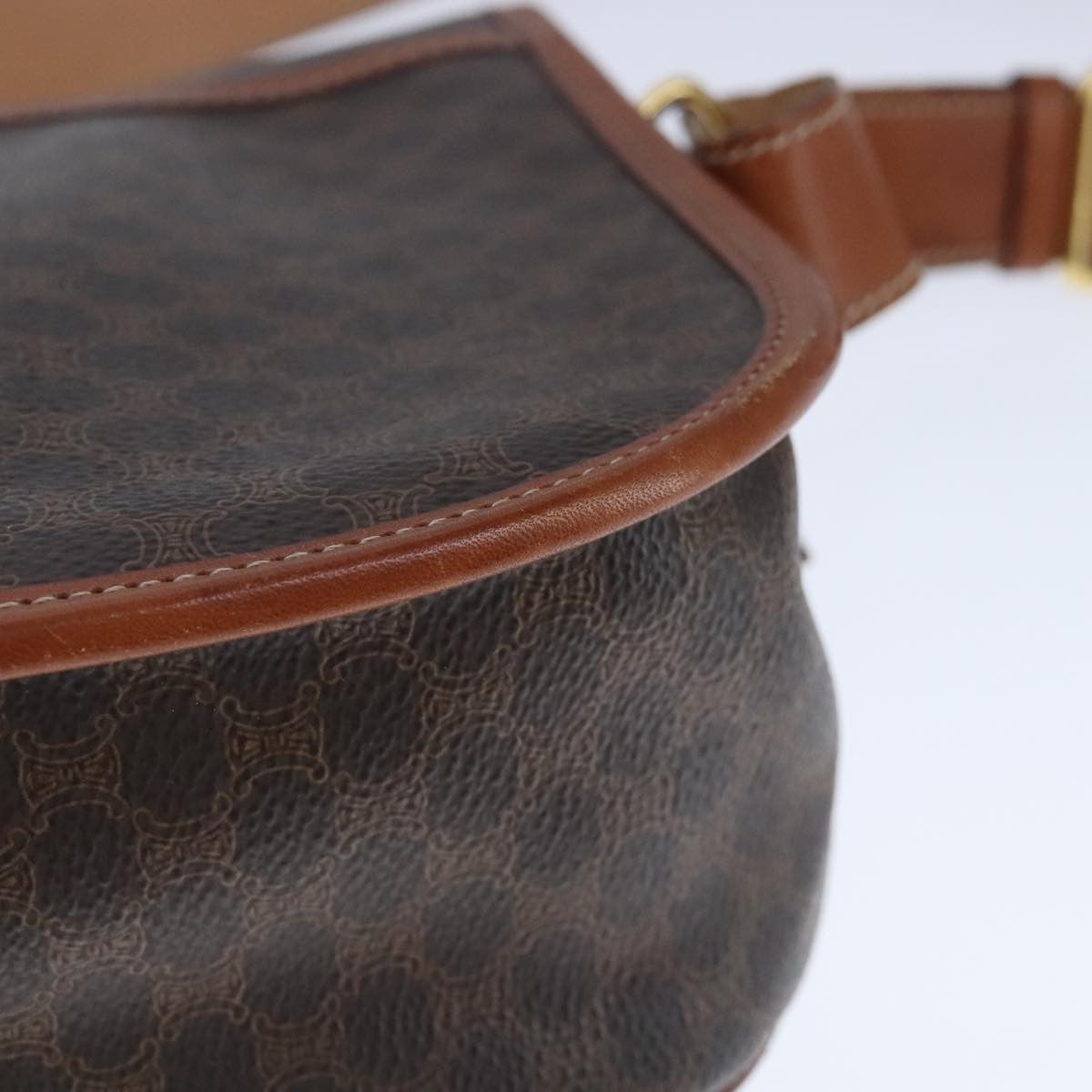 Celine Vintage Macadam Shoulder Bag Canvas and Leather, Brown, Canvas, Shoulder Bag