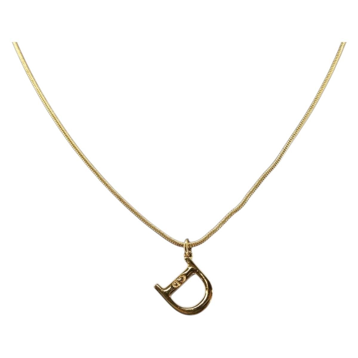 Christian Dior D logo Pendant Necklace Metal, GOLD, METAL, Necklace