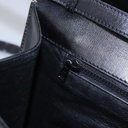 Celine Vintage Circle Logo Crossbody Bag Leather, BLACK, LEATHER, Crossbody bag