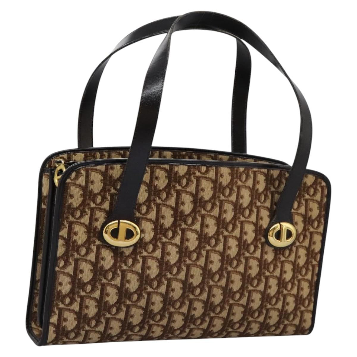 Christian Dior Vintage CD Trotter Handbag Canvas, BROWN, CANVAS, Handbag