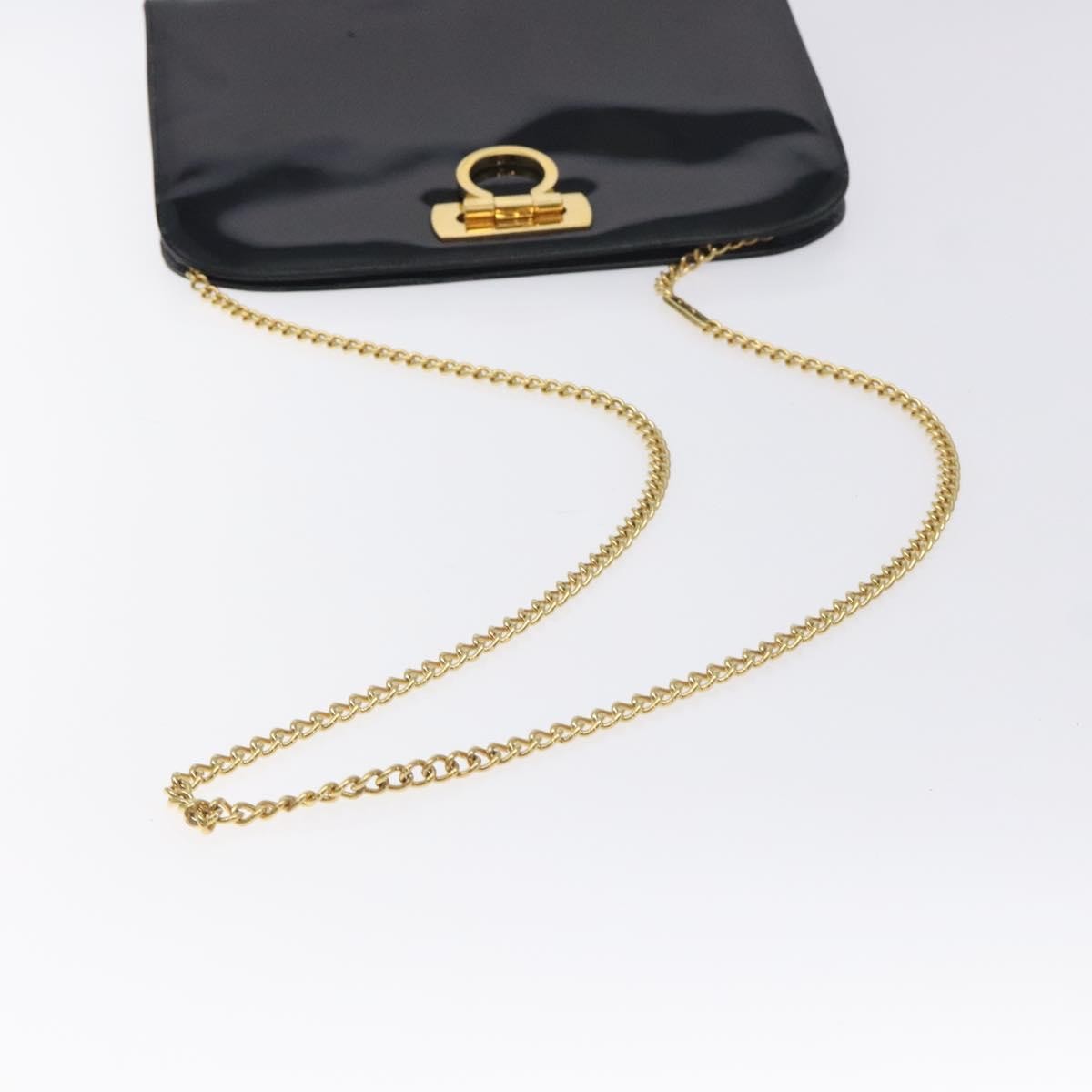Salvatore Ferragamo Vintage Gancini Chain Shoulder Bag Leather, BLACK, PATENT_LEATHER, Shoulder bag