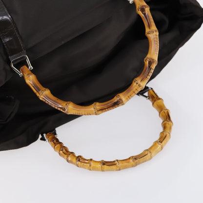 Gucci Vintage Bamboo Handle Tote Nylon, BROWN, NYLON, Tote bag