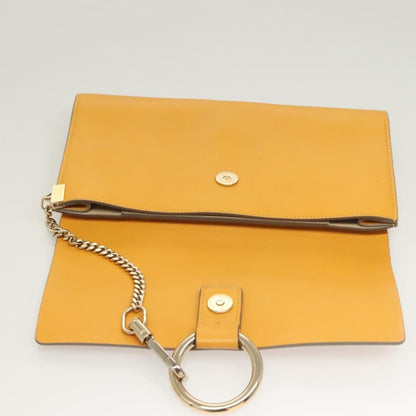 Chloe Faye Clutch Leather and Suede, YELLOW, LEATHER, Clutche & pouche