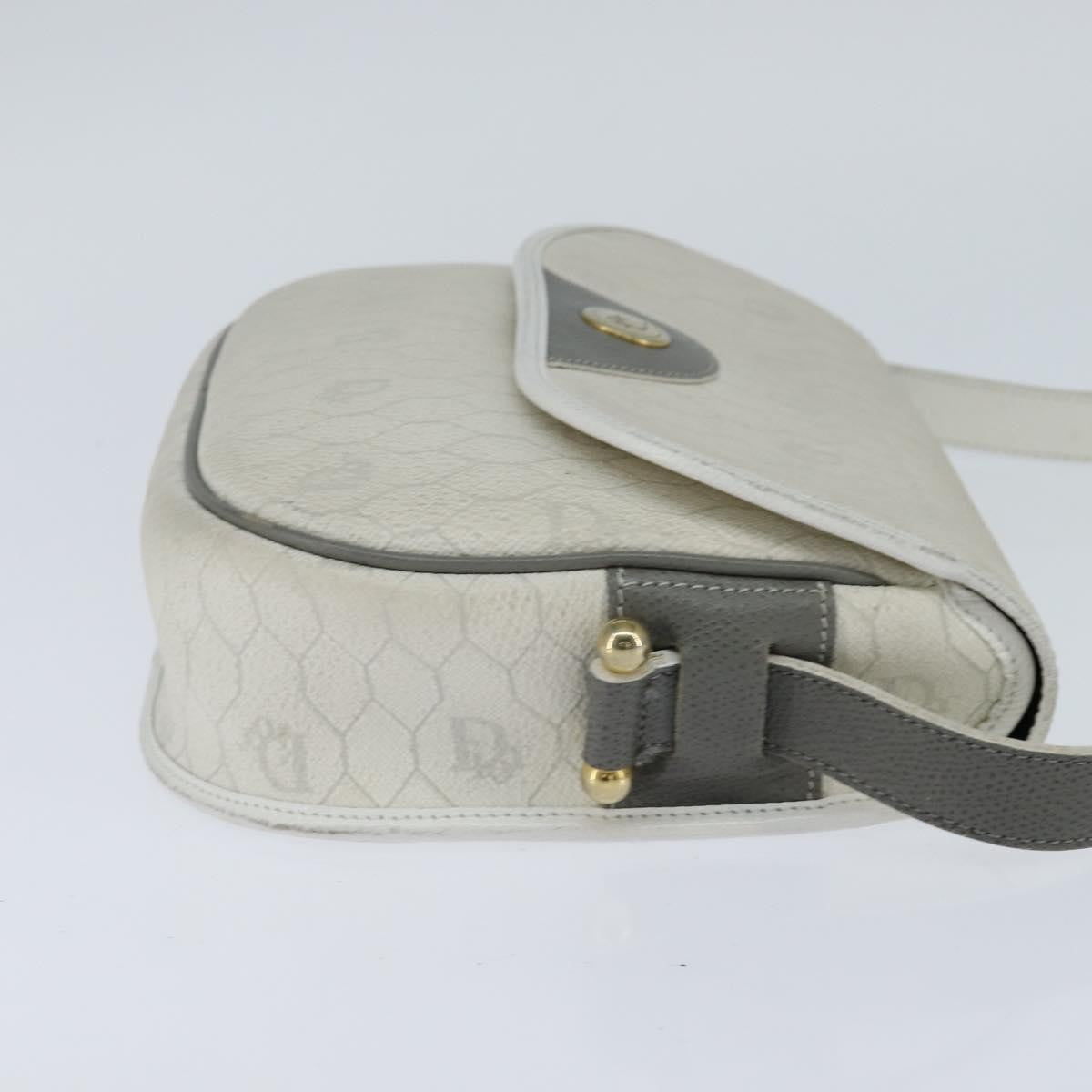 Christian Dior Vintage Honeycomb Flap Crossbody Bag Canvas and Leather, WHITE, CANVAS, Shoulder bag