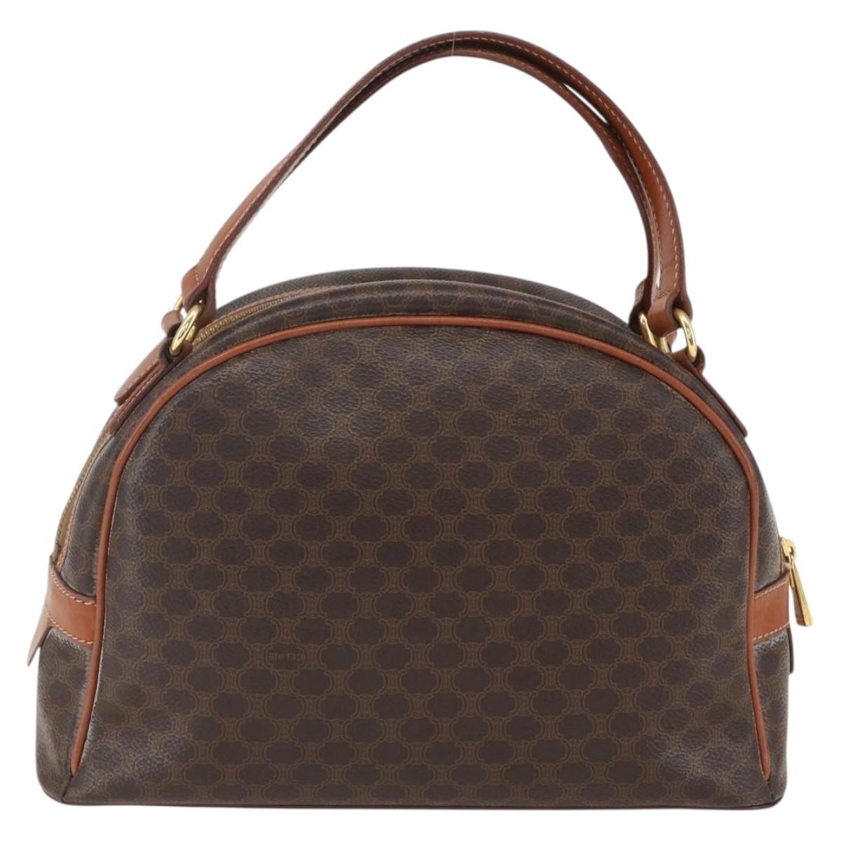 Celine Vintage Macadam Handbag Canvas and Leather, BROWN, CANVAS, Handbag