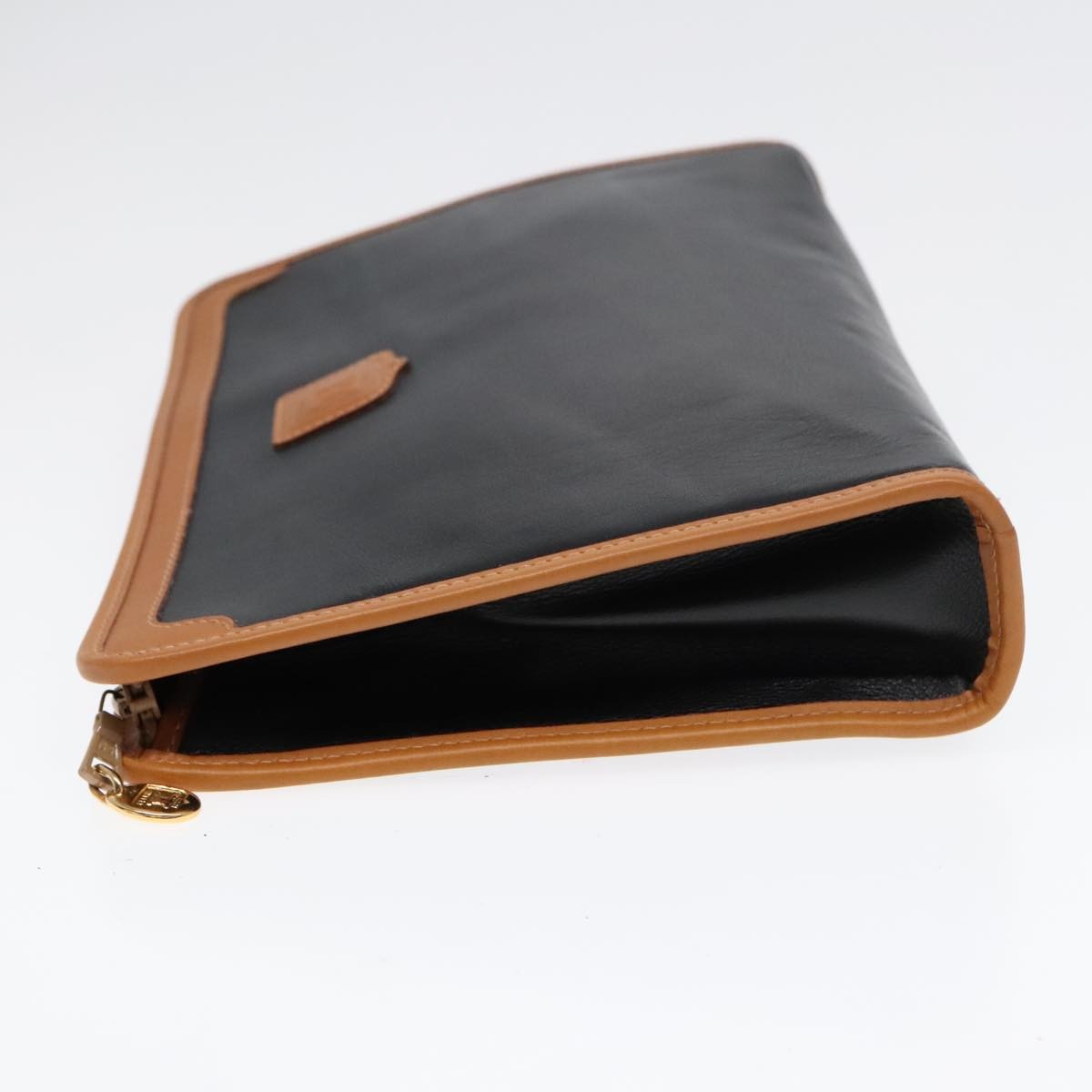 Celine Logo Triomphe Pouch Leather, BLACK, LEATHER, Clutche & pouche