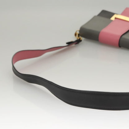 Prada Metal Ribbon Shoulder Bag City Calfskin, GRAY, LEATHER, Shoulder bag