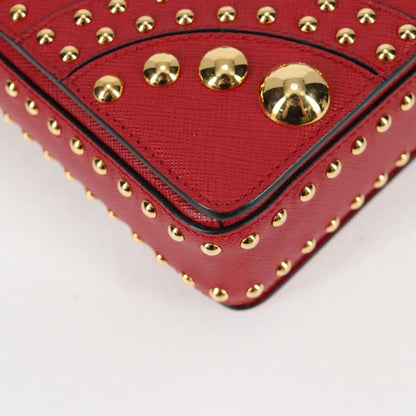 Prada Turn Lock Shoulder Bag Studded Saffiano Leather, RED, LEATHER, Shoulder bag