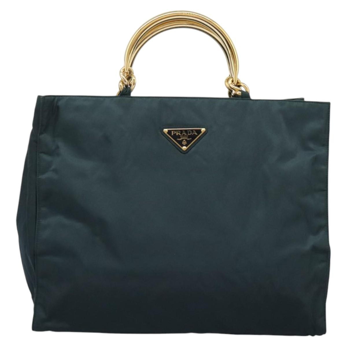 Prada Metal Handles Tote Tessuto, KHAKI, NYLON, Tote bag