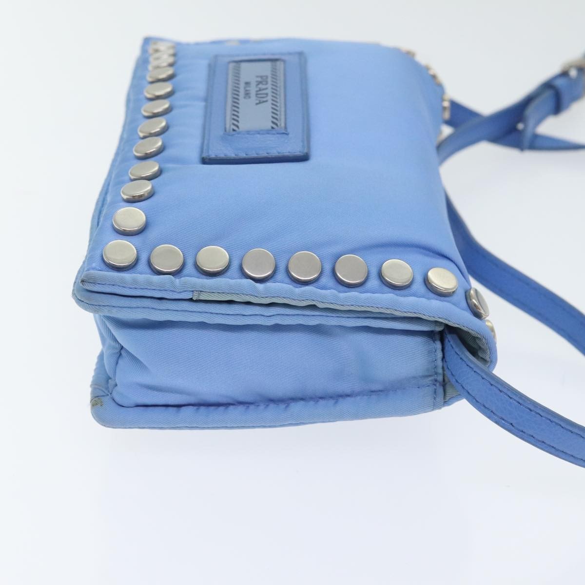 Prada Etiquette Flap Bag Studded Tessuto, BLUE, NYLON, Handbag
