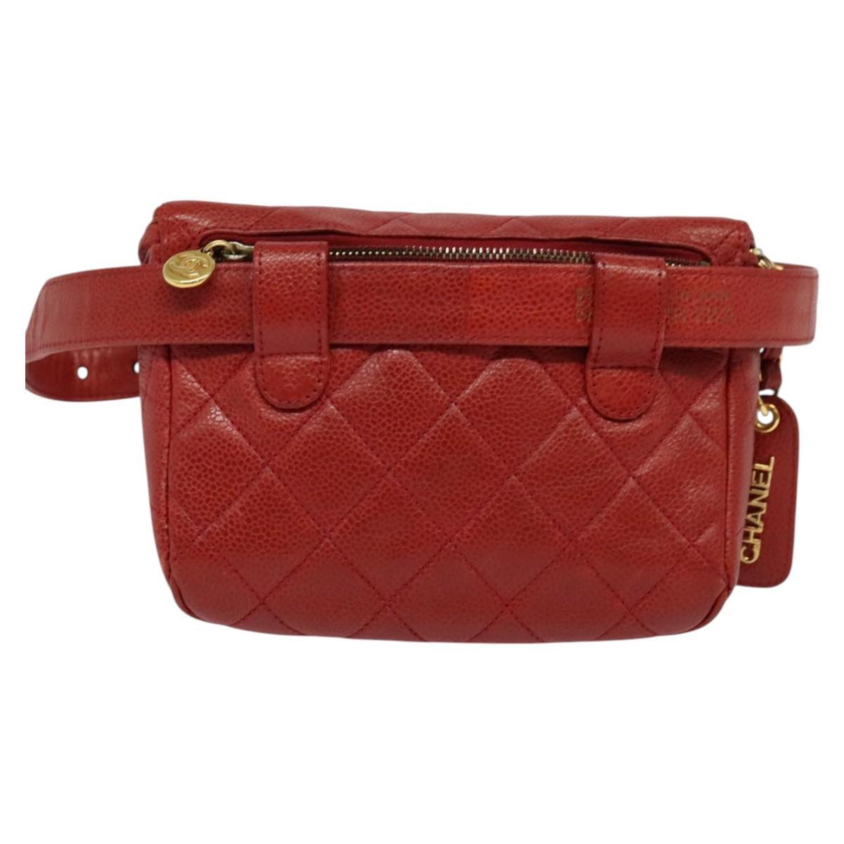 Chanel Vintage Zip Belt Bag Quilted Lambskin, RED, LEATHER, Clutche & pouche