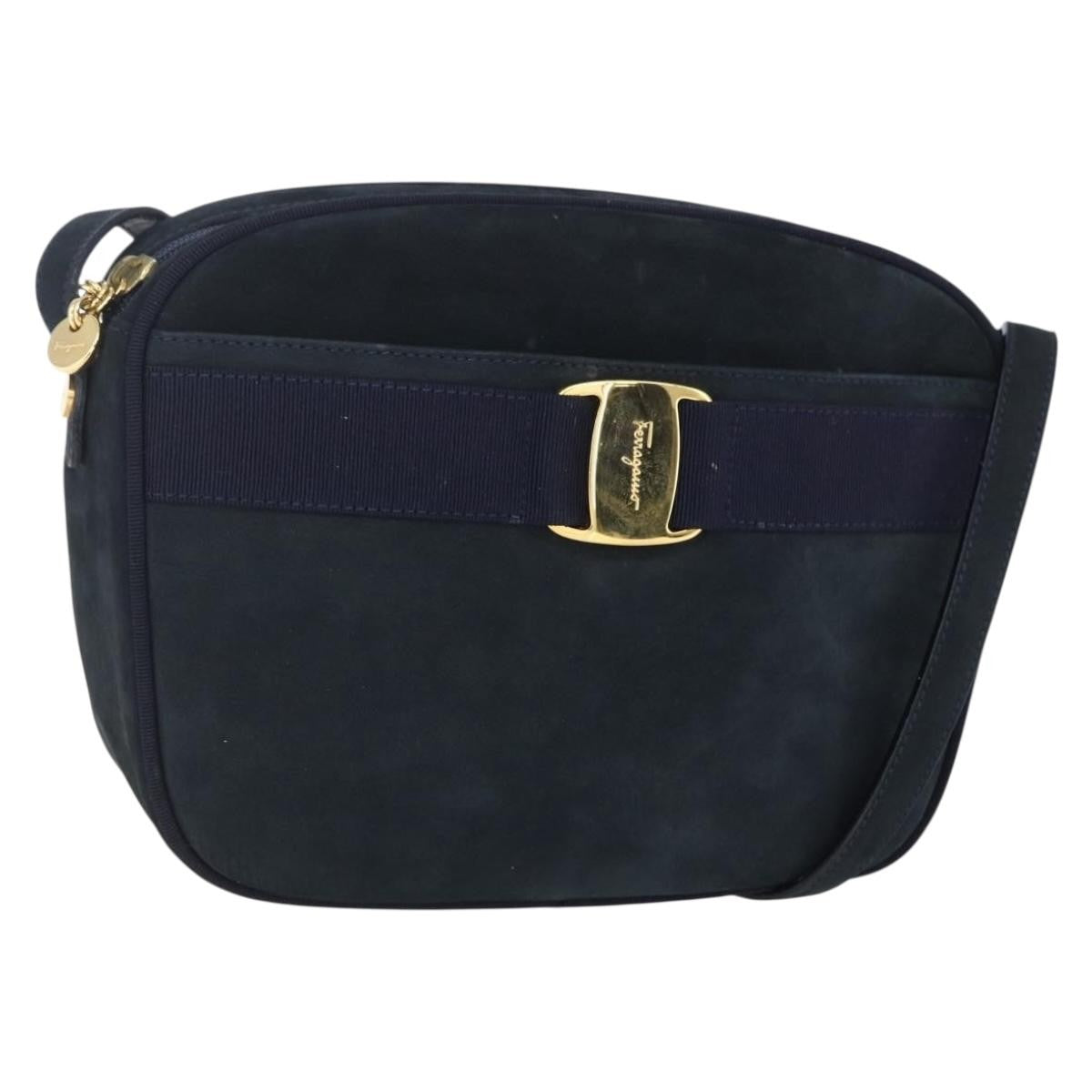 Salvatore Ferragamo Vala Shoulder Bag Leather, NAVY, LEATHER, Shoulder bag