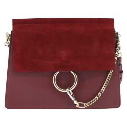 Chloe Faye Shoulder Bag Leather and Suede, RED, SUEDE, Shoulder bag
