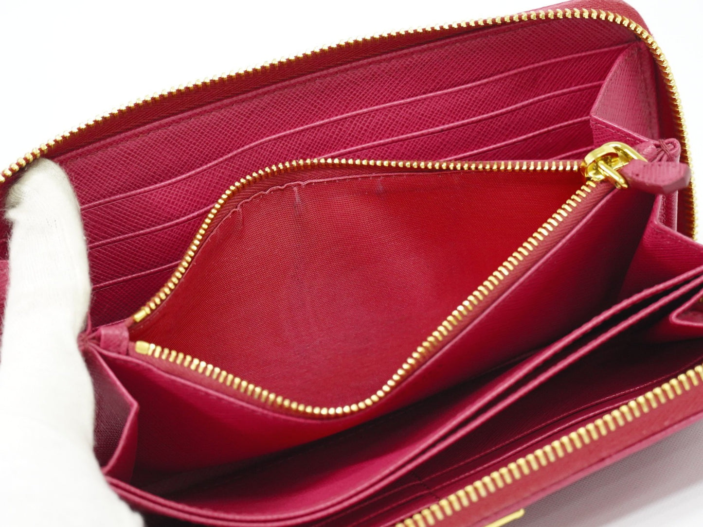 Prada Zip Around Tab Wallet Saffiano Leather, PINK, LEATHER, Wallets