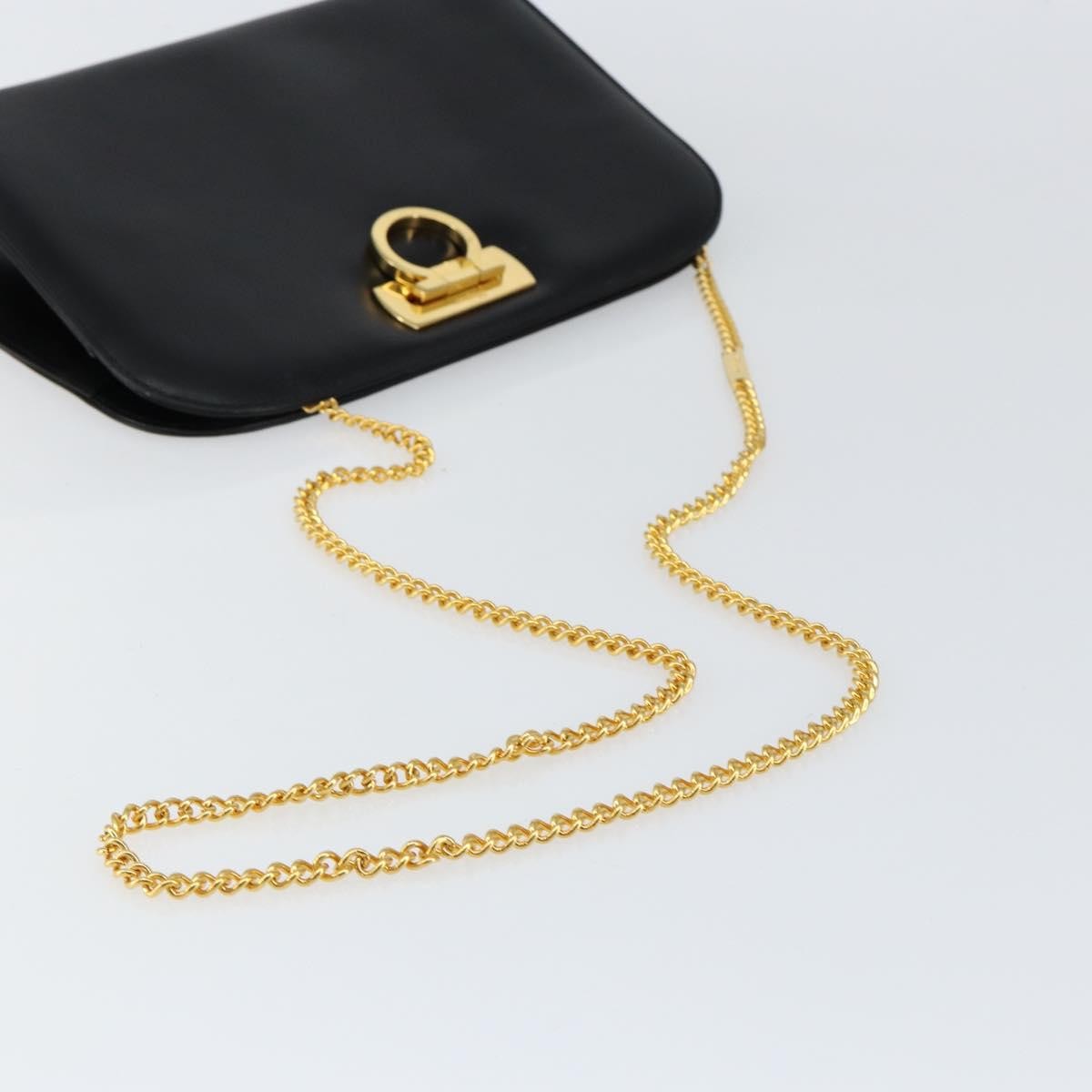 Salvatore Ferragamo Vintage Gancini Chain Shoulder Bag Leather, BLACK, LEATHER, Shoulder bag
