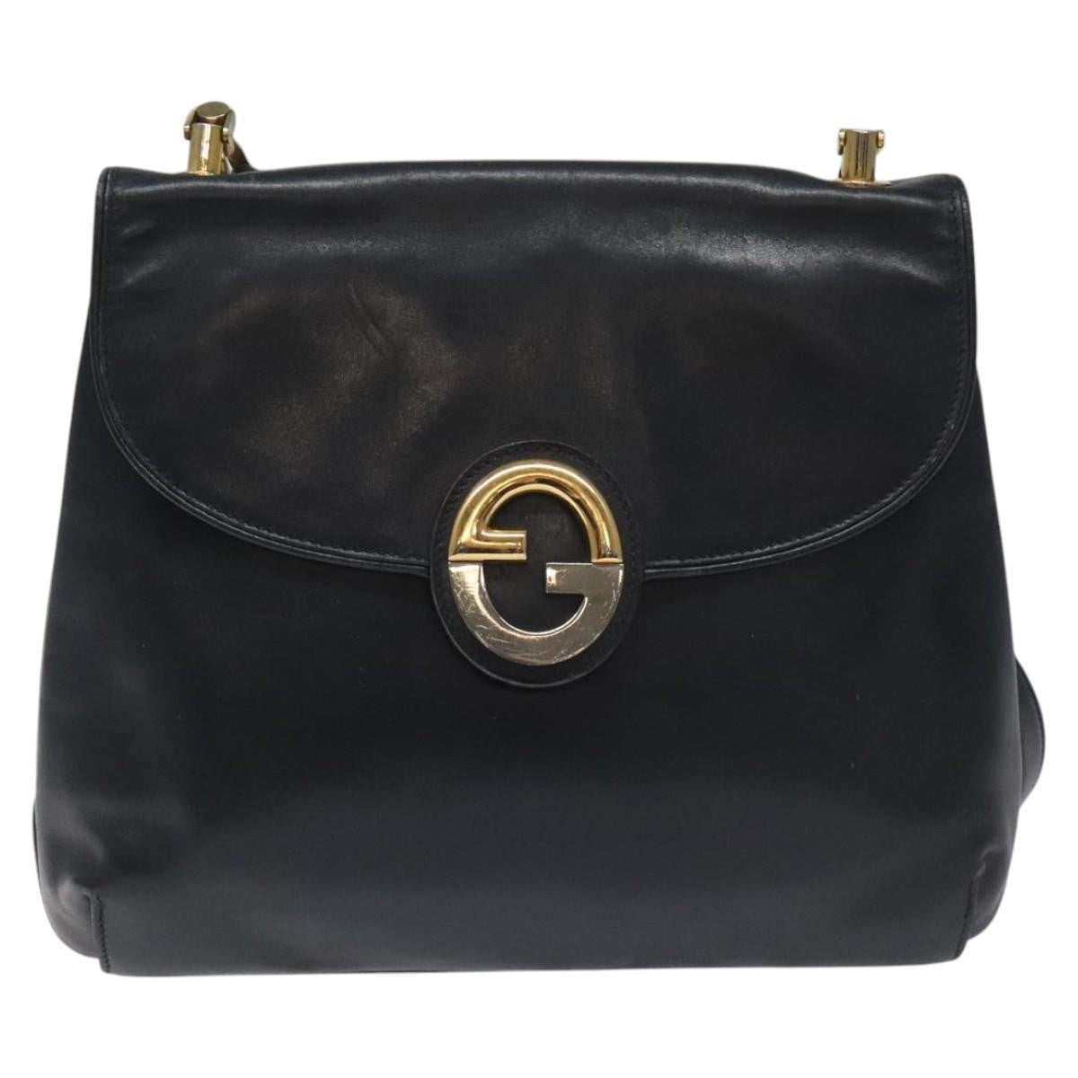 Gucci Vintage Shoulder Bag Leather, NAVY, LEATHER, Shoulder bag