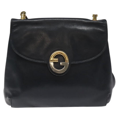 Gucci Vintage Shoulder Bag Leather, NAVY, LEATHER, Shoulder bag