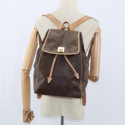 Celine Vintage Macadam Backpack Canvas and Leather, BROWN, CANVAS, Backpack