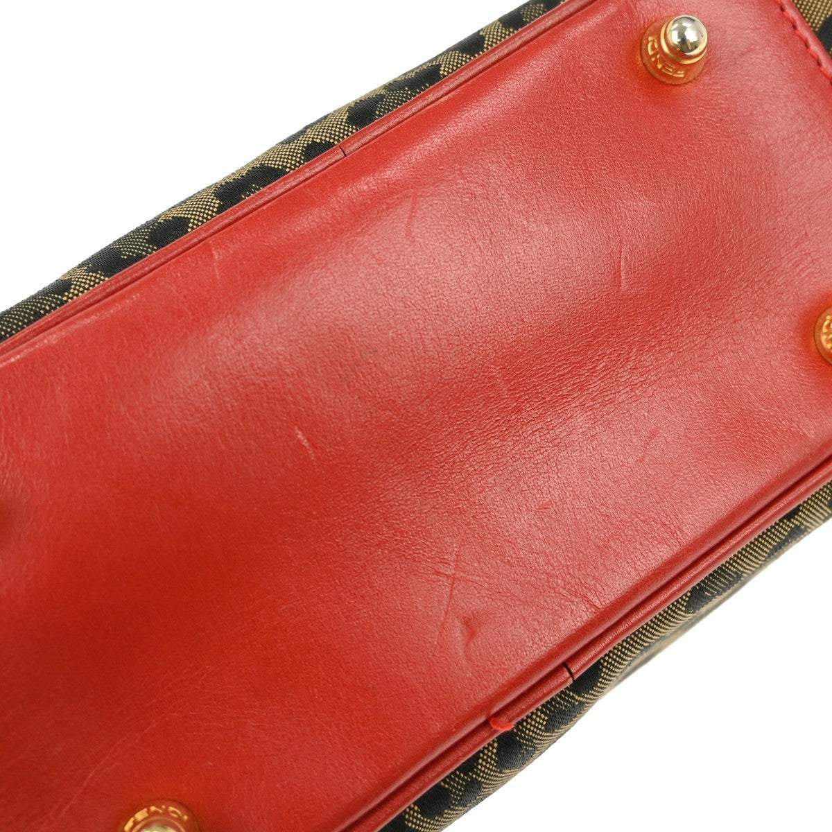 Fendi Vintage Convertible Bowling Bag Leopard Print Jacquard, BROWN, CANVAS, Handbag