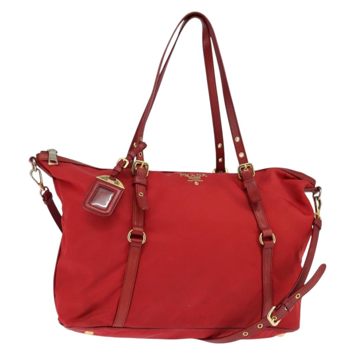 Prada Convertible Logo Tote Tessuto and Leather, RED, NYLON, Tote bag