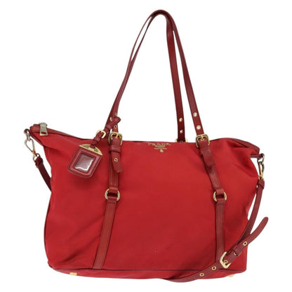 Prada Convertible Logo Tote Tessuto and Leather, RED, NYLON, Tote bag