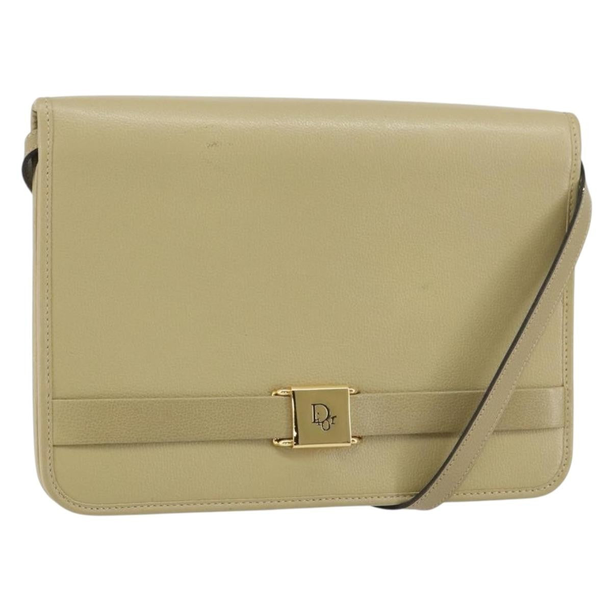 Christian Dior Vintage Shoulder Bag Leather, BEIGE, LEATHER, Shoulder bag