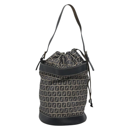 Fendi FF Logo Mon Tresor Bucket Bag Printed Shearling with Leather, NAVY, CANVAS, Shoulder bag