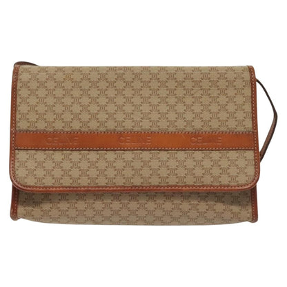 Celine Vintage Macadam Shoulder Bag Canvas and Leather, BEIGE, CANVAS, Shoulder bag