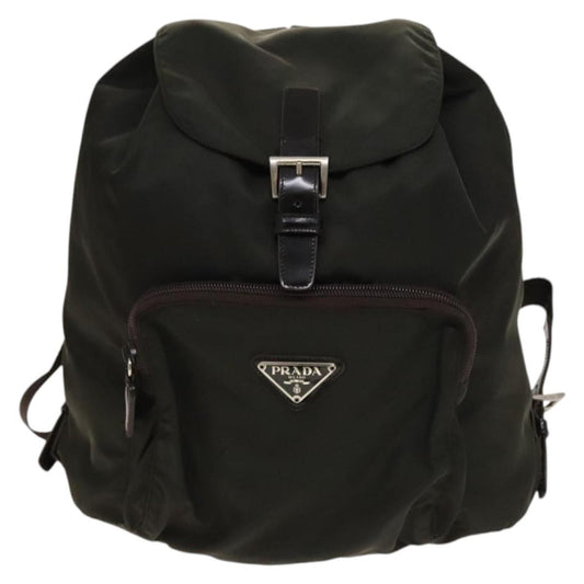 Prada Front Pocket Buckle Backpack Nylon, KHAKI, NYLON, Backpack