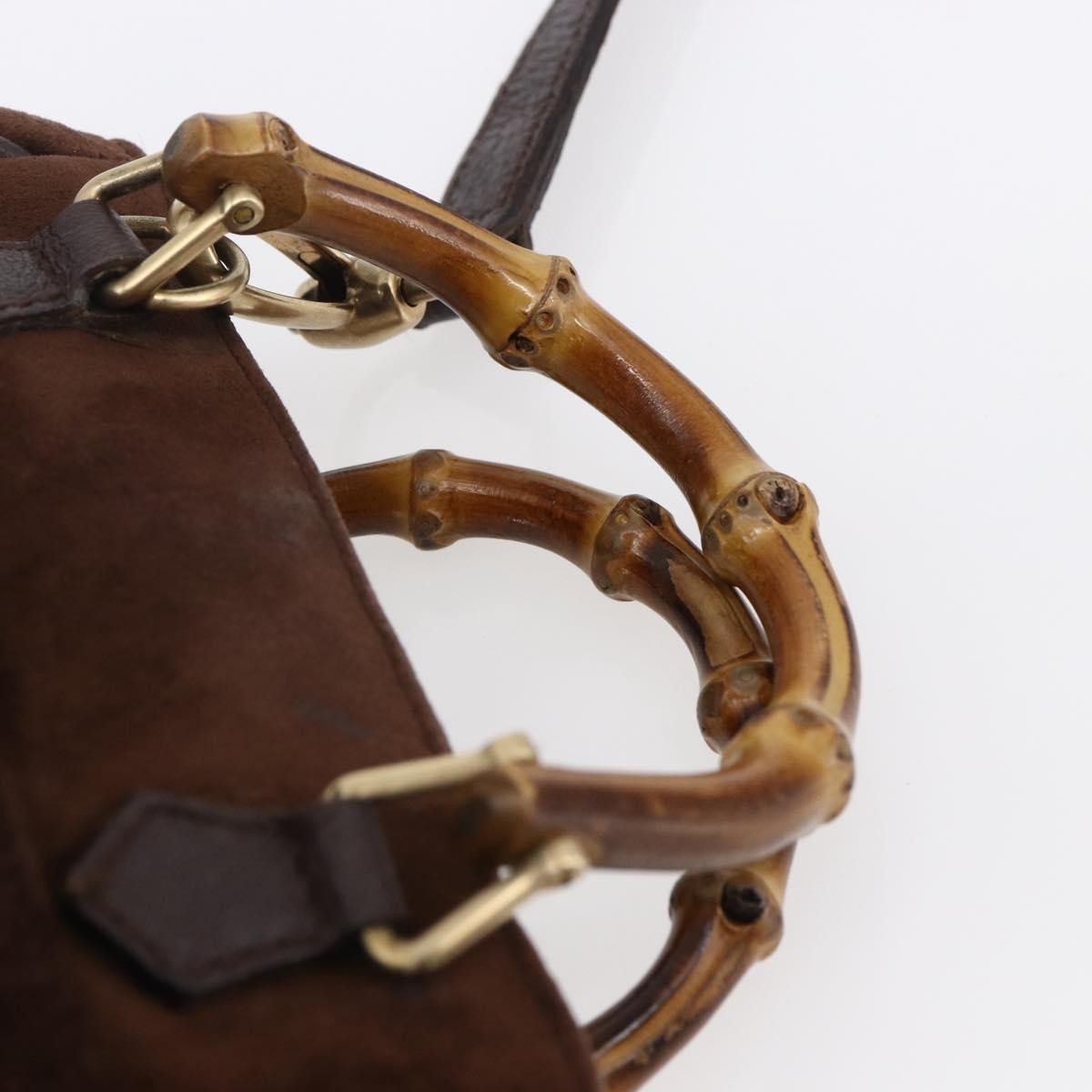 Gucci Vintage Bamboo Front Pocket Tote Suede, BROWN, SUEDE, Handbag