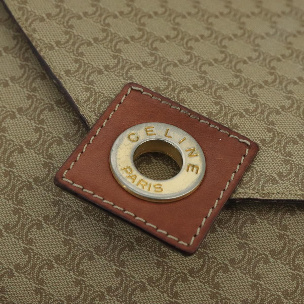 Celine Vintage Macadam Circle Logo Shoulder Bag Canvas and Leather, BEIGE, CANVAS, Shoulder bag