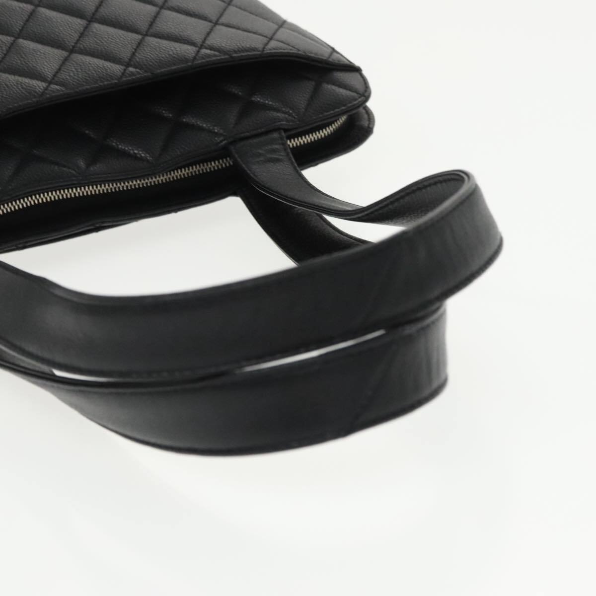 Chanel Vintage CC Zip Around Shoulder Bag Quilted Caviar, BLACK, LEATHER, Tote bag