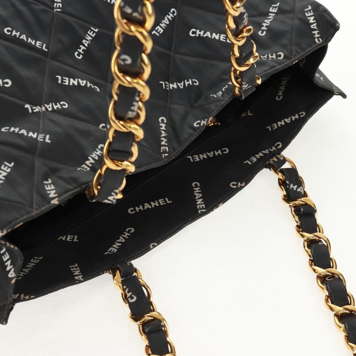 Chanel Logo Shopping Tote Quilted Printed Canvas, BLACK, CANVAS, Tote bag