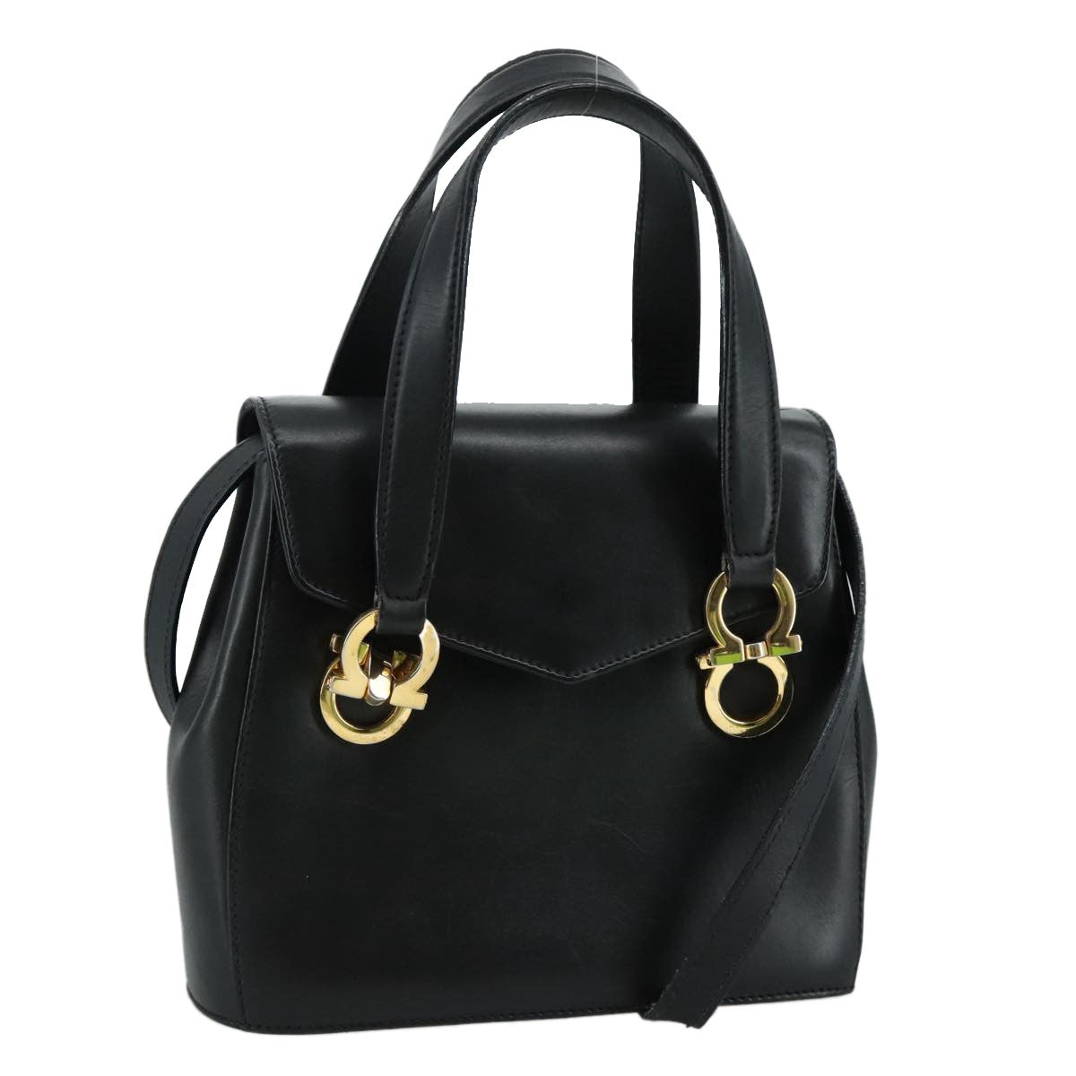 Salvatore Ferragamo Gancini handbag Leather, BLACK, LEATHER, Handbag