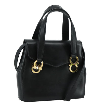 Salvatore Ferragamo Gancini handbag Leather, BLACK, LEATHER, Handbag
