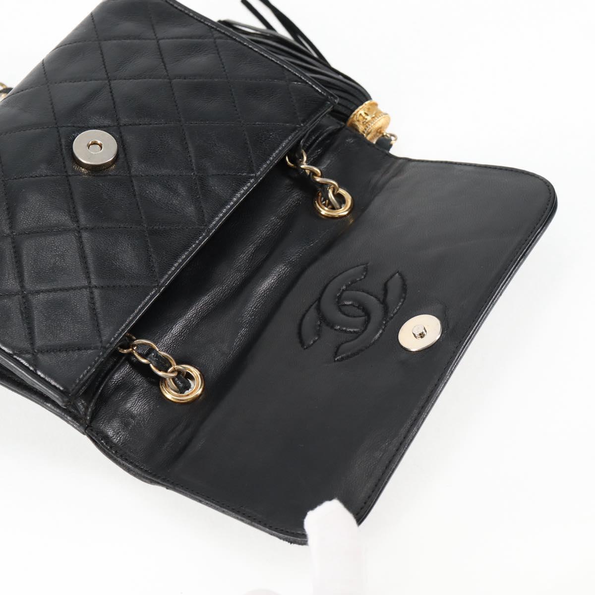 Chanel Vintage Tassel Flap Bag Leather, BLACK, LEATHER, Handbag